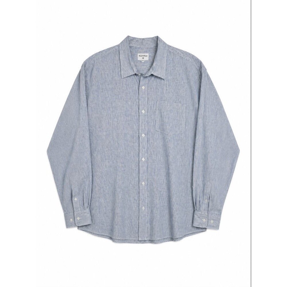 Voila St Barth Mens 2XL Blue White Micro Stripe 100% Linen Long Sleeve Shirt